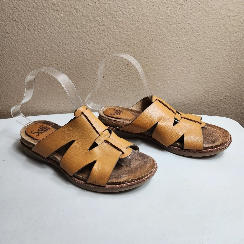 Sofft Womens |8| Luggage Tan Balin Leather Sandals Slides
